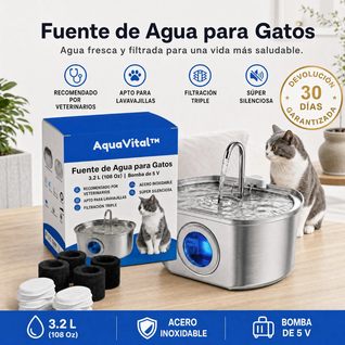 Petvia AquaVital™  Fuente de Agua para Gatos con Filtración Continua
