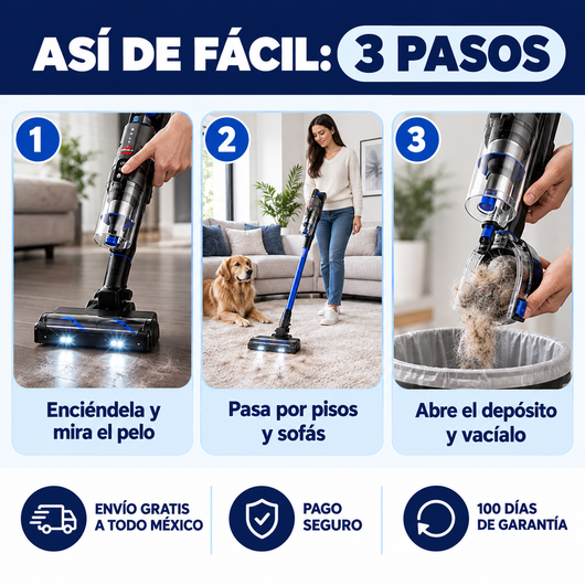 Petvia LumiSweep™ Aspira el pelo que no ves